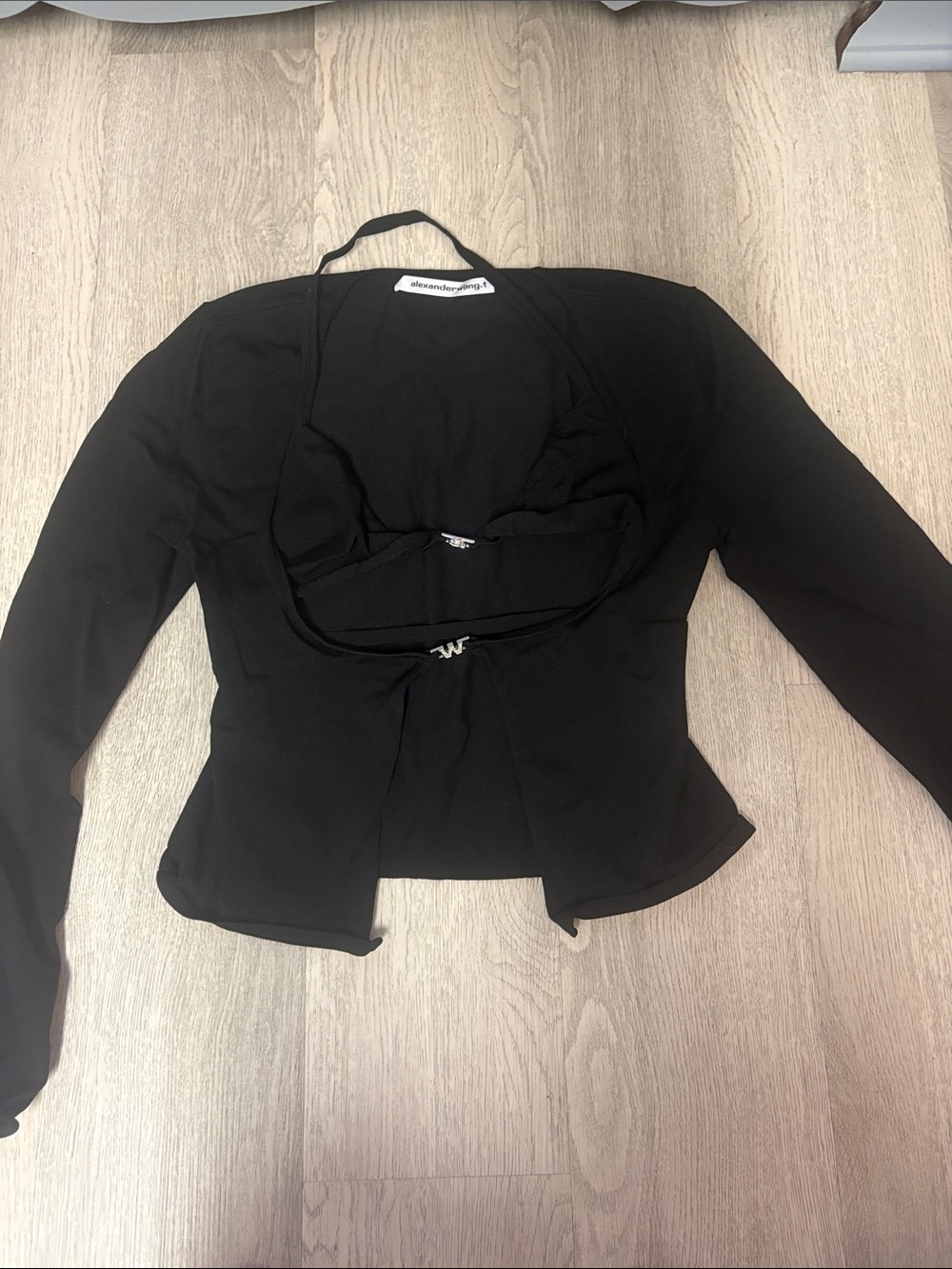 Alexander Wang Black Open-Front built in bra crop top